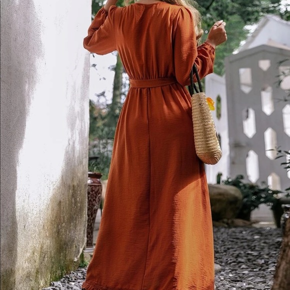 Boho frill trim belted wrap dress - Picture 2 of 6